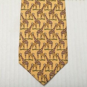 John Comfort Tie Mens One Size Yellow 100% Silk Giraffe Print Made In England